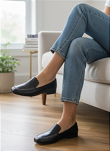 Mocassim Comfort Bordado Preto