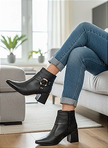 Bota Bico Fino Salto Bloco Arizona Preta
