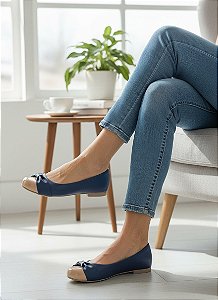 Sapatilha Redonda Comfort Capadócia Azul Ponteira Nude