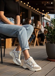Tênis Plataforma Viena Cinza/Bege