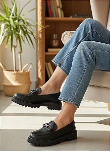 Mocassim Tratorado Strass Preto