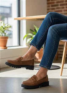 Mocassim Tratorado Suede Total Caramelo