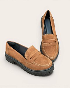 Mocassim Tratorado Suede Total Caramelo
