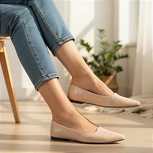 Slipper Bico Fino Croco Nude