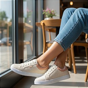 Tênis Cadarço Elástico Calce Fácil Texturizado Off White/Creme