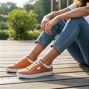 Tênis Cadarço Elástico Calce Fácil Texturizado Caramelo/ Off White