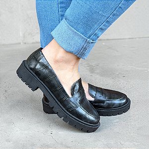 Mocassim Tratorado Croco Preto