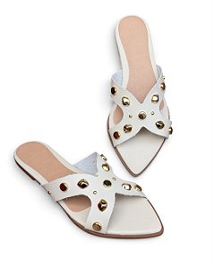 Chinelo Rasteira Bico Folha Spike Off White