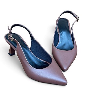 Sapato Scarpin Slingback Salto Taça Liso Café