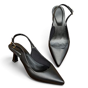 Sapato Scarpin Slingback Salto Taça Liso Preto