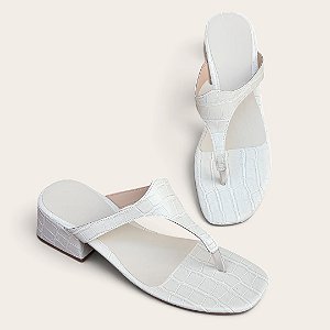 Tamanco Salto Bloco Croco Off-White