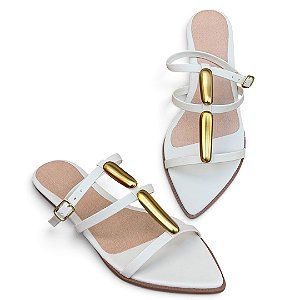 Chinelo Rasteira Bico Folha Macadâmia Off-White
