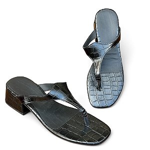 Tamanco Salto Bloco Croco Preto