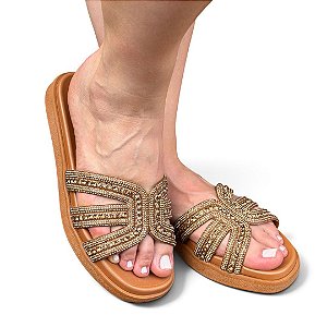 Chinelo FLAT Dubai Pedraria Caramelo