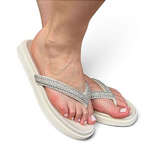 Chinelo Flat Pedraria Off White