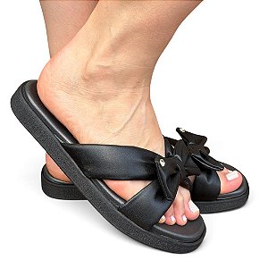 Chinelo Flat Laço Comfy Preto