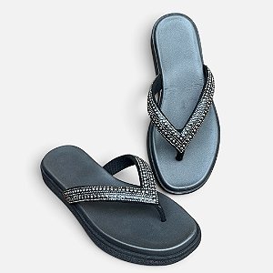 Chinelo Flat Pedraria Preto