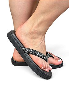 Chinelo Flat Pedraria Preto