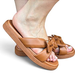 Chinelo Flat Laço Comfy Caramelo