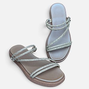 Sandália Flat 2 em 1 Strass Terra