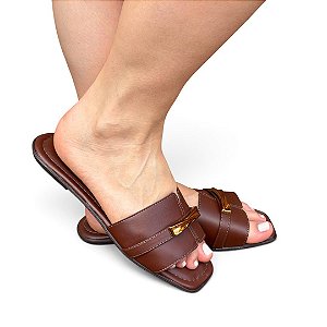 Chinelo Rasteira Fivela Capri Café