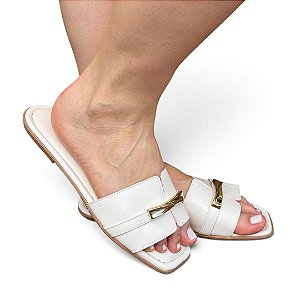 Chinelo Rasteira Fivela Capri Off-White