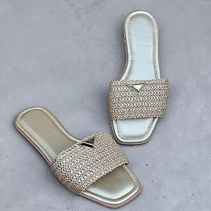 Chinelo Rasteira Palha Prado Dourada