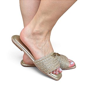 Chinelo Rasteira Palha Prado Dourada