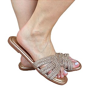 Chinelo RASTEIRA Dubai Pedraria Rosê Gold