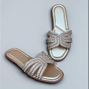 Chinelo RASTEIRA Dubai Pedraria Rosê Gold