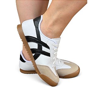 Tênis Cadarço Casual Branco/Preto