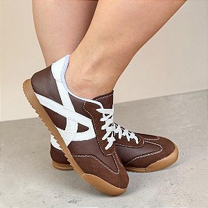 Tênis Cadarço Casual Café/Branco