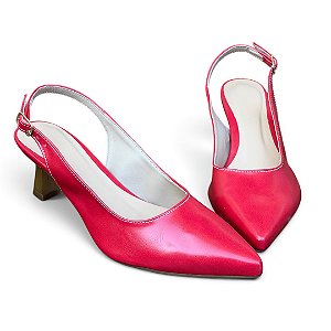 Scarpin Slingback Salto Taça Cromado Liso Vermelho
