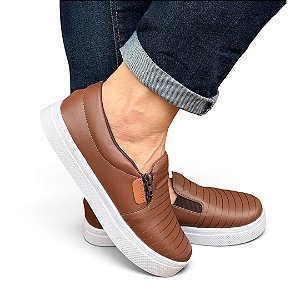 Tênis Slip On Zípper Café