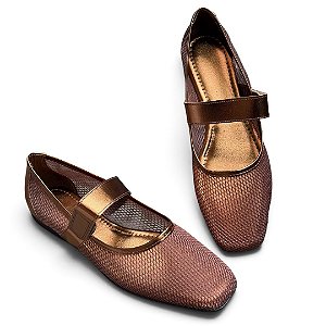 Sapatilha Telinha Lisa Velcro Bronze