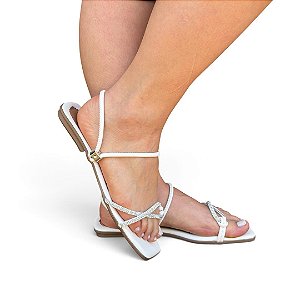 Sandália Rasteira Strass Doris Branca