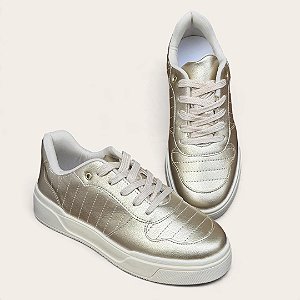 Tênis Cadarço Comfort Metalizado Dourado