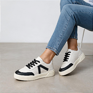 Tênis Cadarço Comfort Dubai Branco/Preto