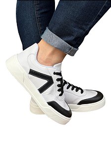 Tênis Cadarço Comfort Dubai Branco/Preto