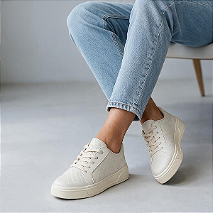 Tênis Cadarço Comfort Matelassê Off-White
