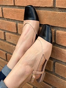 Sapatilha Slingback Bico Quadrado DUO Nude/Preta