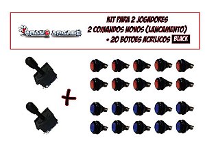 Kit Arcade Botões De Acrilico Aba Preta -02 Players Aegir