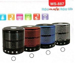Mini Caixa de Som Speaker WS-887 Bluetooth-Rádio FM-Pen drive-Cartão de Memória Cores Sortidas