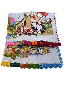 Pano De Prato Bico Crochê Kit 6 Panos