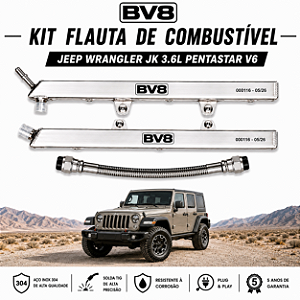 Flautas de Combustível em Aço Inox AN 06 - JEEP WRANGLER JK V6 3.6 PENTASTAR - (até 300cv) 2012- 2018