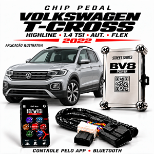 Chip Pedal Volkswagen T-Cross Highline 1.4 TSI automático flex, ano 2022 BV8 Power App Bluetooth Street Series
