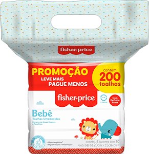 Toalha Umedecida Fisher Price C/Perfume Pack 200 Folhas Leve + Pague -