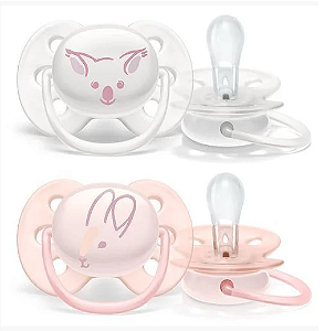 CHUPETA AVENT ULTRA SOFT DUPLA COALA/COELHO ROSA/LILAS TAMANHO 1 0-6M