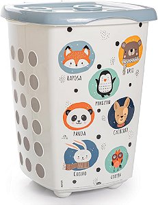 CESTO PLASUTIL ANIMAIS 38 LITROS BRANCO/AZUL