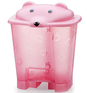 LIXEIRA INFANTIL ADOLETA URSO C/ PEDAL 12 LITROS ROSA TRANSLUCIDO